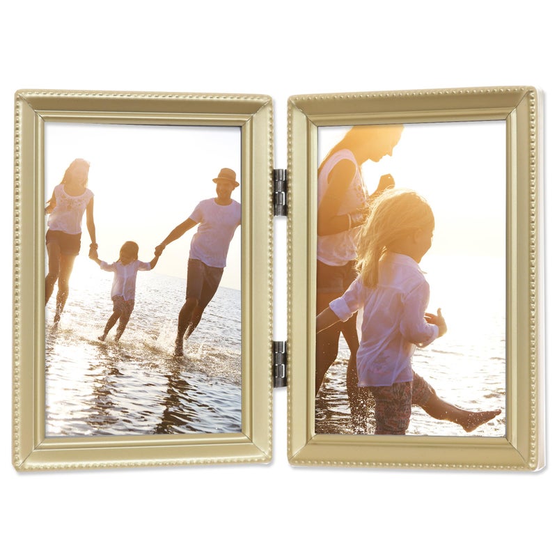 Lawrence Frames Bead Border Design, 3.5x5 Double, Satin Gold - Image 1